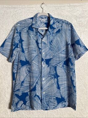 Zara Blue & White Tropical Button-Down Camp Shirt